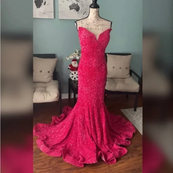 Sparkly hot pink prom dress pageant evening gown or long homecoming dress